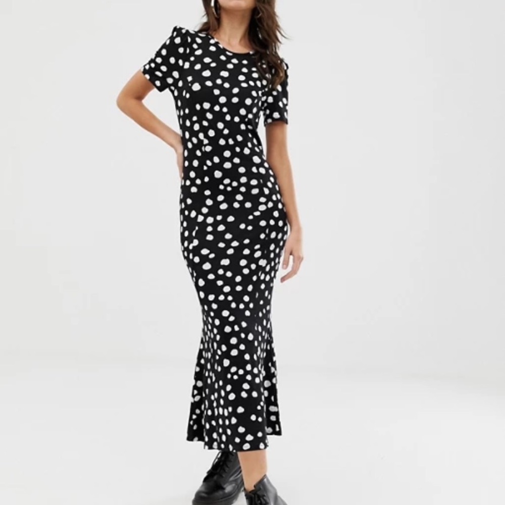 ASOS black and white polka fitted maxi dress